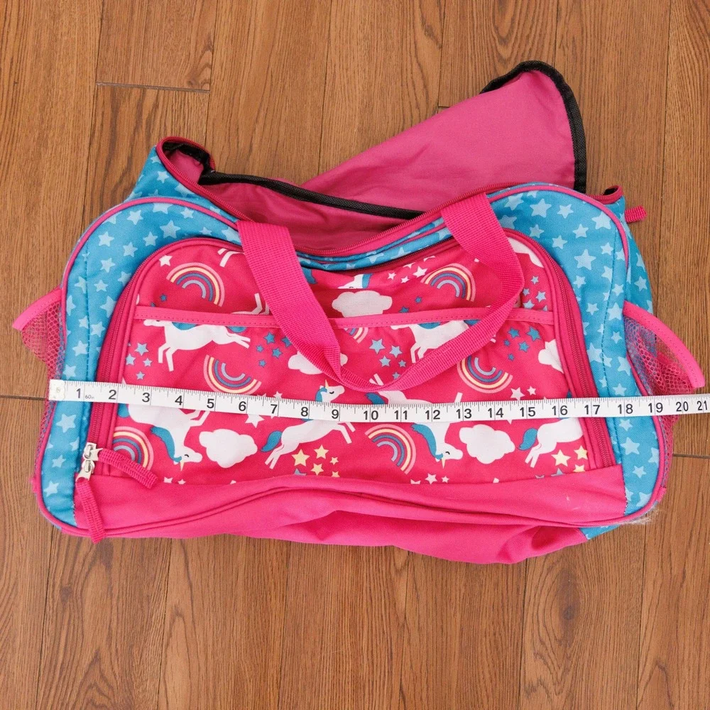 Pink Blue Unicorn Rainbow Star Kids Duffel Bag Travel Dance Sleepover Bag